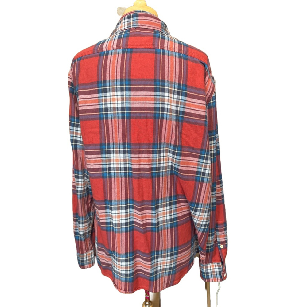 Men's LUCKY BRAND Plaid Flannel Shirt Size L Red Rust Blue - Picture 2 of 9